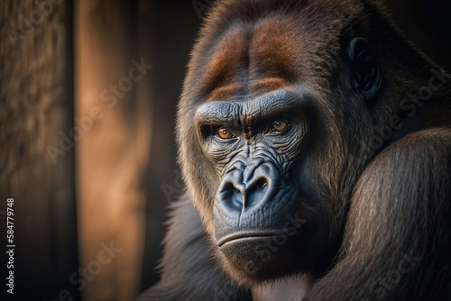 Portrait of gorilla in zoo. Ai generated. 