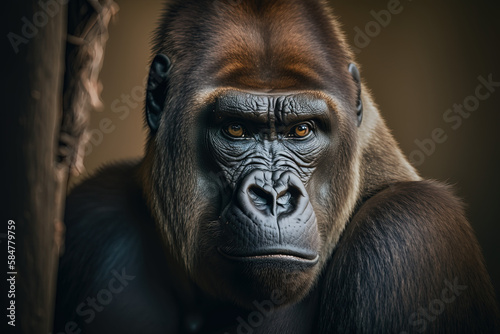 Portrait of gorilla in zoo. Ai generated. 