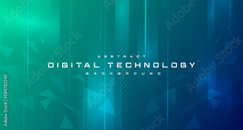 Digital technology banner green blue background concept, cyber technology circuit, abstract tech, innovation future data, internet network, Ai big data, futuristic wifi connection illustration concept