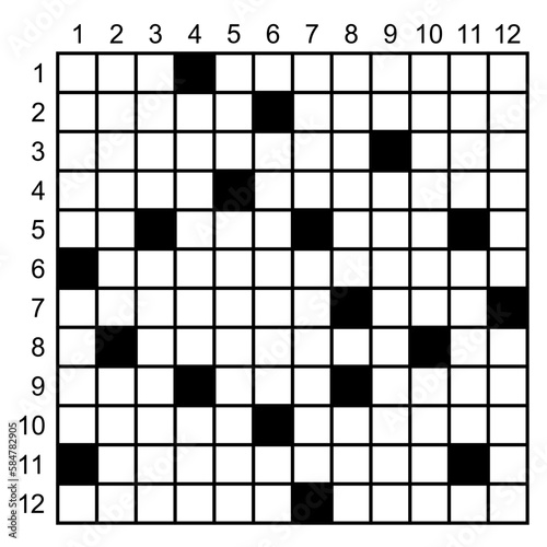 Crossword puzzle vector. 12 X 12 Square puzzle template for magazine and newspaper