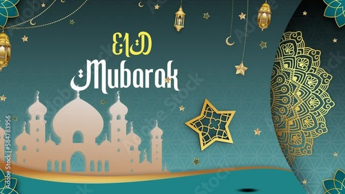 Happy Eid Mubarak greeting with motion design animation. Beautiful design Eid greeting animation for your friends and family.  photo