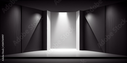 Spotlight background and lamp with stage. 3d mockup template. Intersting stage for product or model. Generative Ai. photo
