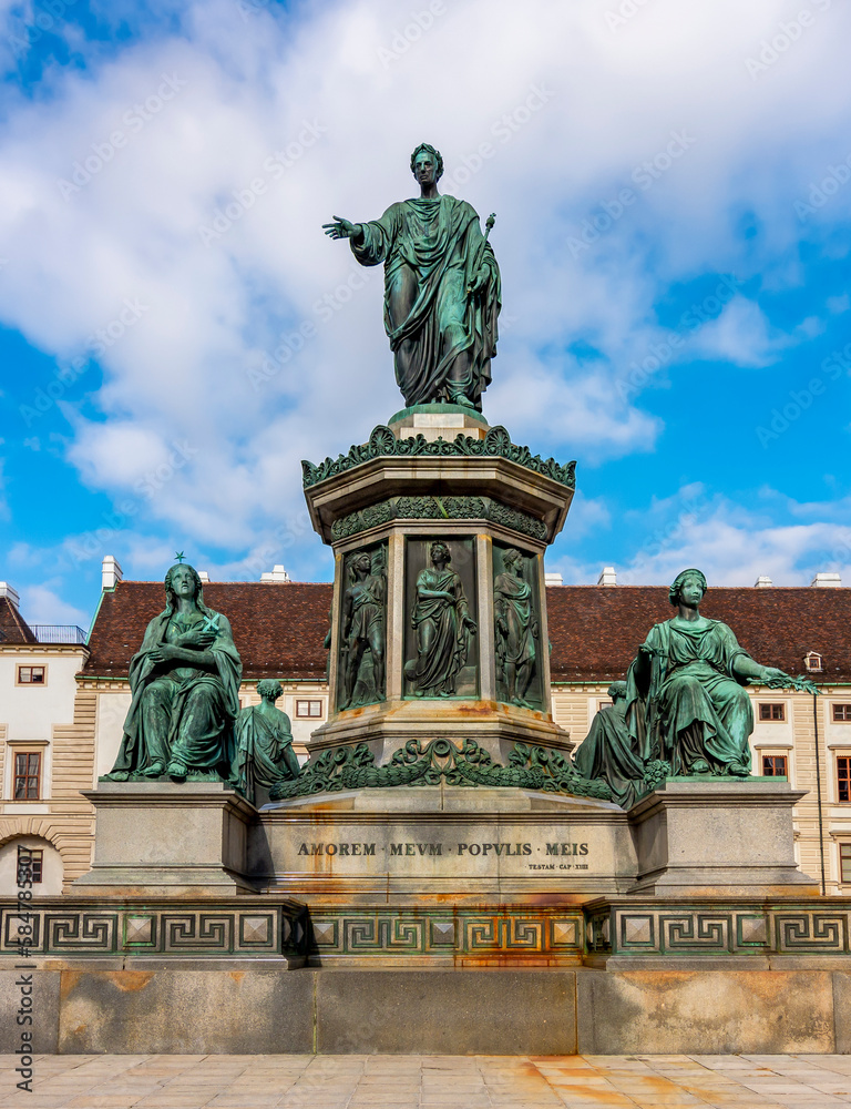 Kaiser Franz I monument in the courtyard of Hofburg palace, Vienna, Austria (inscription 