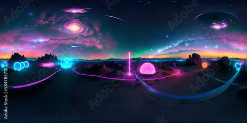 Photo of a digitally painted landscape with vibrant lights and colors