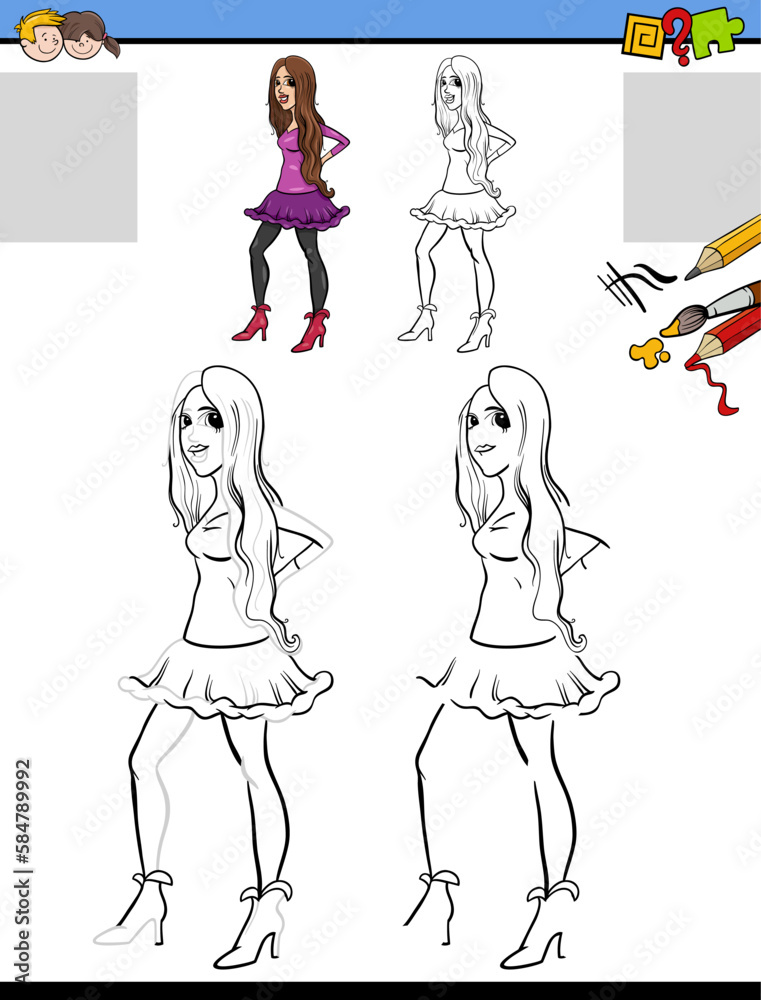 drawing and coloring task with beautiful girl drawing and coloring task with beautiful girl