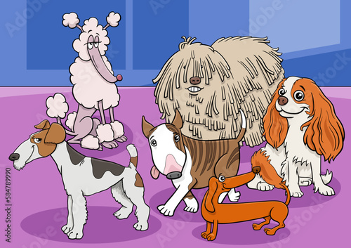 Fototapeta Naklejka Na Ścianę i Meble -  cartoon purebred dogs and puppies comic characters group
