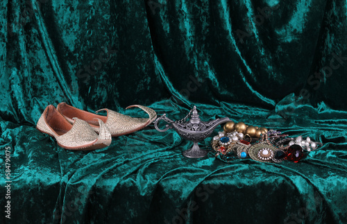 Aladdin slippers and magic lamp photo