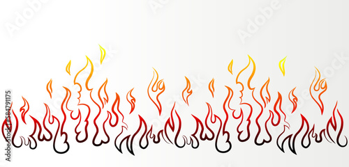 Ablaze vector fire isolated on white background. Drawn flames. Fire drawing. Pattern