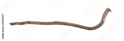 curved wooden stick,ancient shepherd crook isolated on white background