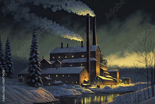 Old mill manufacturing factory pulp and paper industry, created with generative ai