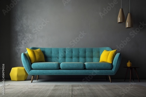 Colorful large sofa in a minimalist interior © stasknop