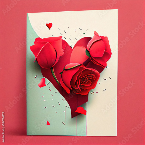 Hot bright pink paper background heart generative AI DIY Valentines day card for romantic event, love valentines day