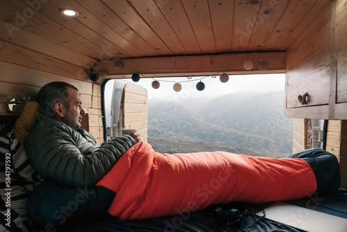 Man enjoying morning scilence photo