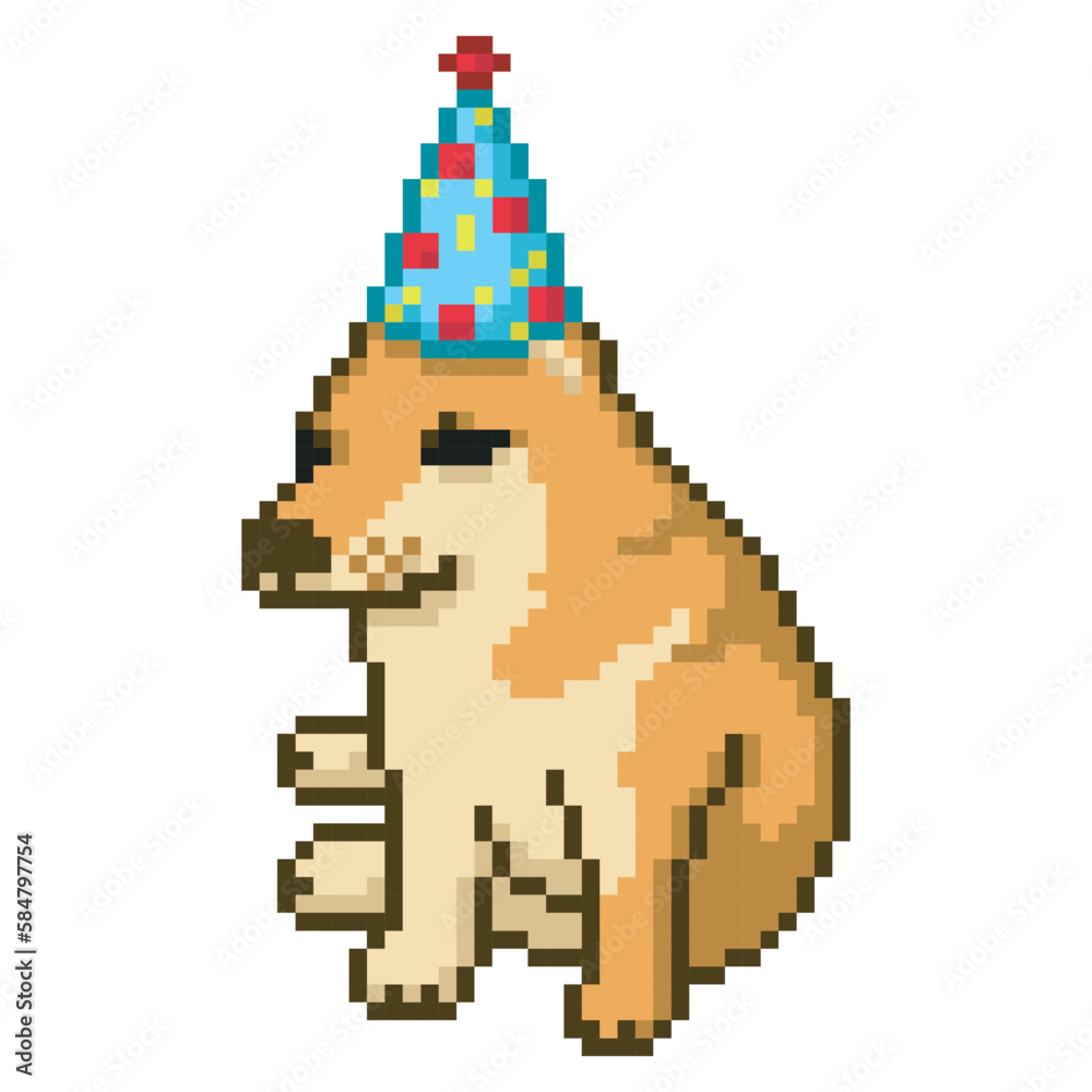 Fototapeta premium Birthday dog, pixel art meme
