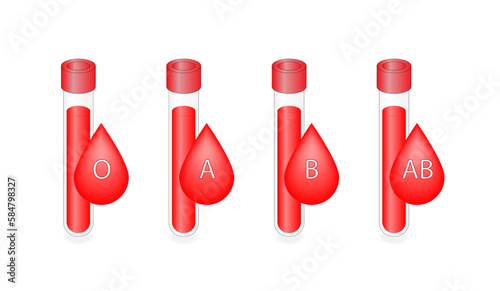 Donor blood types compatibility diagram. ABO Blood groups. Blood donation. Four blood types, A,B, AB and O groups, made up from combinations of the type A and type B antigens. Vector illustration.