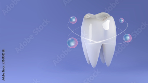 Strong tooth with calcium, d3 vitamin complex, fliorine, phosphorus, magnesium, mineral supplement. Healthy dental and bones nutrition from food, pills, medicine, or treatment care.