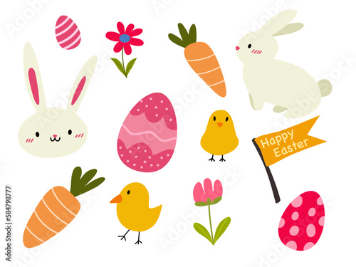 set of cute hand drawn cartoon  easter elements , Vector illustration.