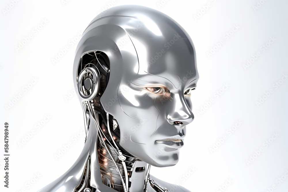 Metallic Robot Man on white background with copy space. Created with generative Ai technology. Metallic Robot Man on white background with copy space. Created with generative Ai technology.