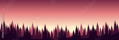 sunset scenery landscape with tree silhouette flat design vector illustration good for wallpaper, background, backdrop, banner, and design template