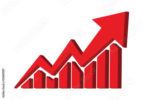 Growing business 3d red arrow on white. Profit red arrow, Vector illustration.Business concept, growing chart. Concept of sales symbol icon with arrow moving up. Economic Arrow With Growing Trend.