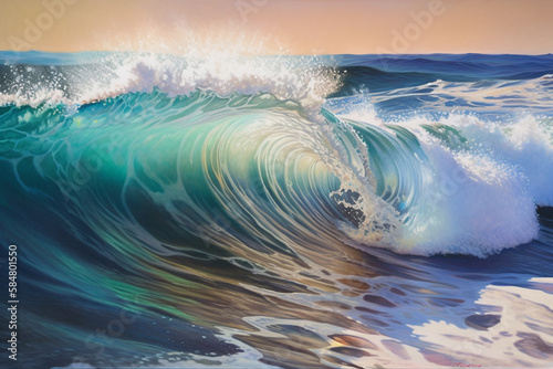 Relaxing Ocean Waves and Gentle Breeze: A Calming Backdrop for Your Projects. Generative AI.