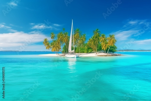 Luxury in the Tropics: Unwind on a Yacht During Your Tropical Island Getaway. Generative AI. © Marina Varnava