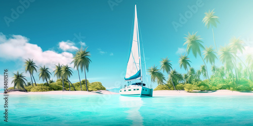 The Perfect Yacht Vacation: Discovering the Beauty of Tropical Islands. Generative AI.