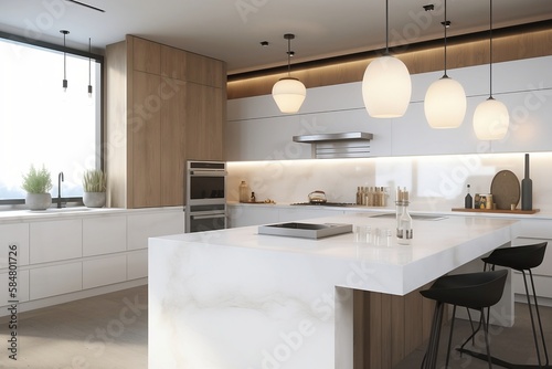 modern kitchen interior with table  oven light