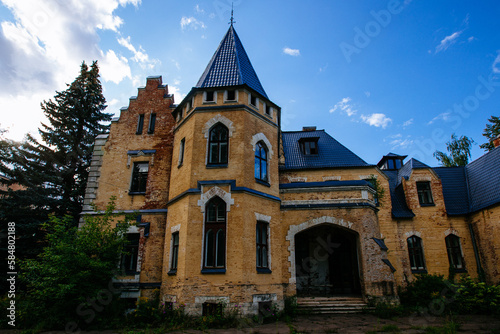 Old abandoned castle in gothic style. Former Philipov manor  Former Manor Uspenskoye  Moscow region