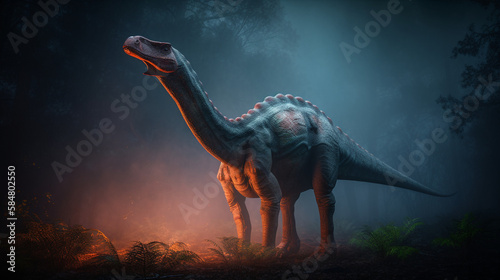 Golden and Detailed Apatosaurus in a Forest Clearing © Aftab