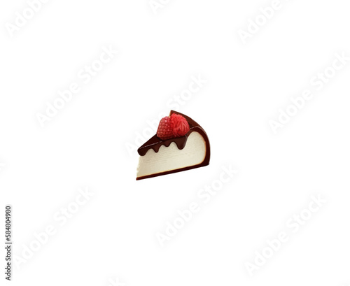 Vector illustration of portion of chocolate cake with strawberries and soufflé