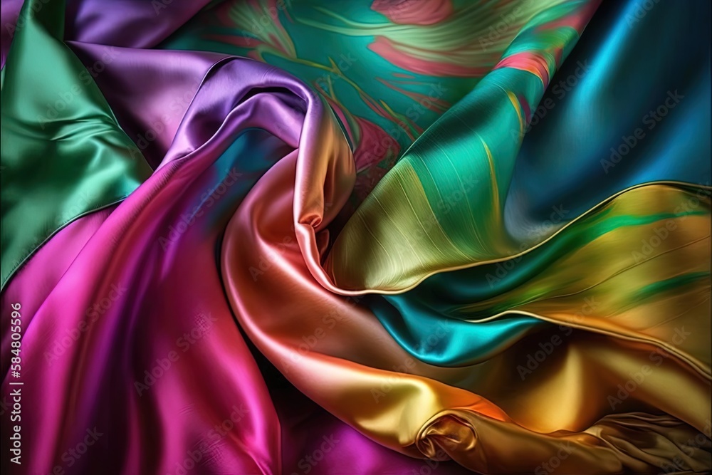 Reflections of Beauty: Vibrant Colors Against Smooth Silk Texture Generative AI Reflections of Beauty: Vibrant Colors Against Smooth Silk Texture Generative AI