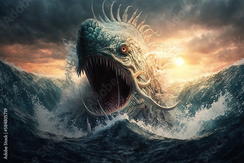 Splendidly Monstrous Mythology – An Illustration of Sea Monsters Generative AI