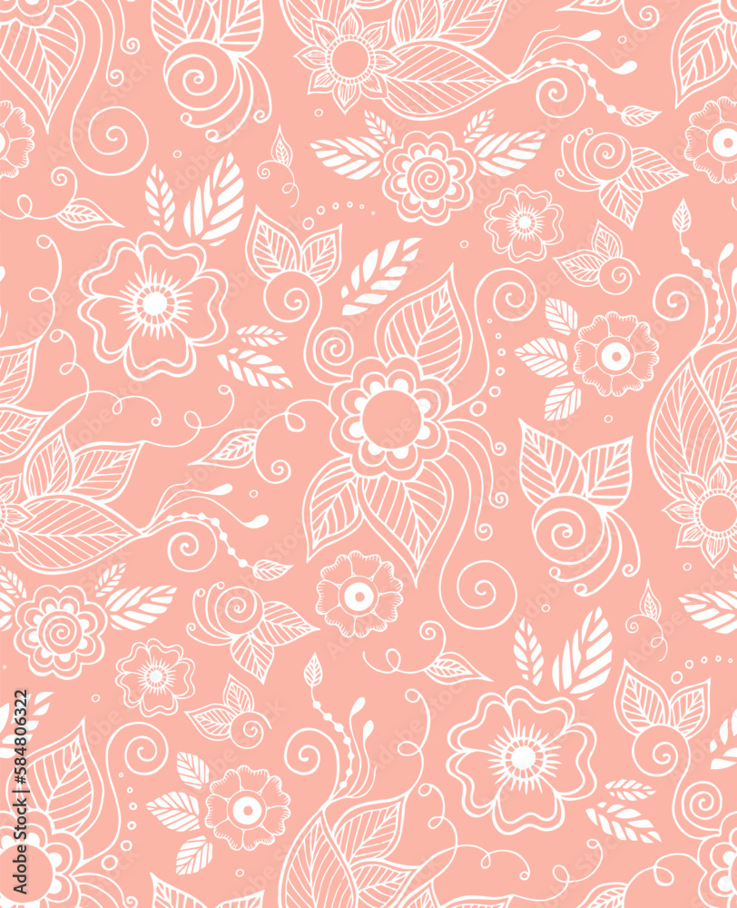 Oriental style small flowers and leaves seamless pattern vector illustration Oriental style small flowers and leaves seamless pattern vector illustration