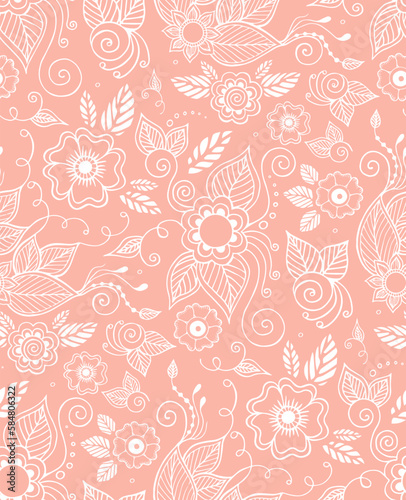 Oriental style small flowers and leaves seamless pattern vector illustration