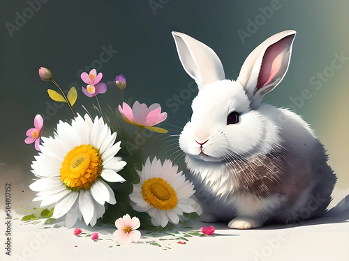 Easter bunny in spring. Generative Ai.