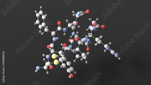 vasopressin molecule, molecular structure, argipressin, ball and stick 3d model, structural chemical formula with colored atoms
