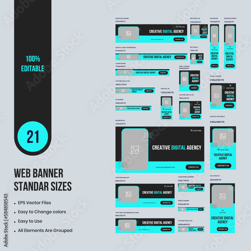 Creative digital agency web set banner template design for social media posts, web bundle banner templates, vector eps 10 file format