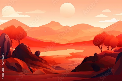 Abstract contemporary aesthetic background with landscape. AI generated