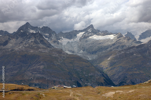 Panoramic view of the Pennine Alps in Switzerland, Europe 