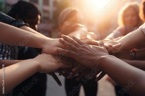 Solidarity unite people hands together community teamwork, Generative IA photo