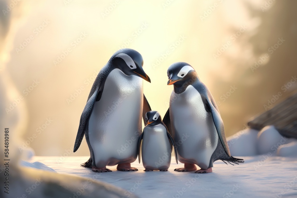 Obraz premium Penguin family. AI generated
