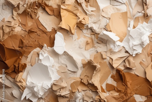 Earthy brown, beige and white torn paper background. AI generated