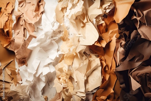 Earthy brown, beige and white torn paper background. AI generated