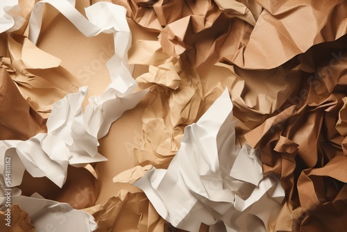 Earthy brown, beige and white torn paper background. AI generated