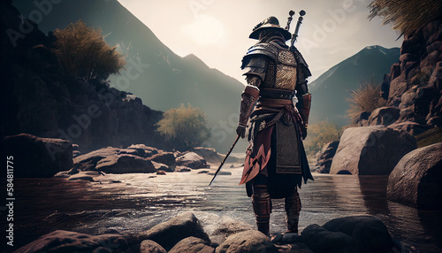 samurai with katana in the mountains