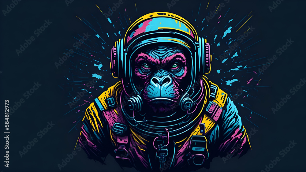 vector art ready to print colourful graffiti illustration of ape in space suit. vector art ready to print colourful graffiti illustration of ape in space suit.