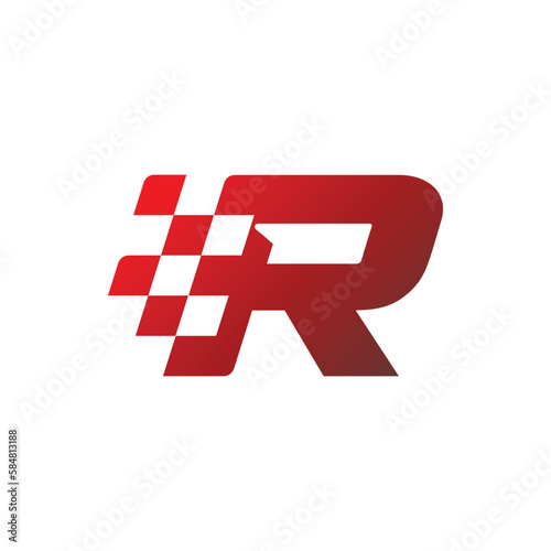 R letter logo design and racing flag
