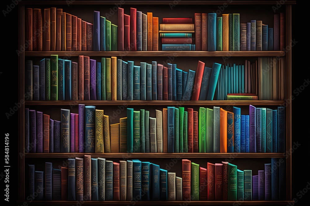 Books on the bookshelves in the library reading, literature background illustration Generative AI Books on the bookshelves in the library reading, literature background illustration Generative AI