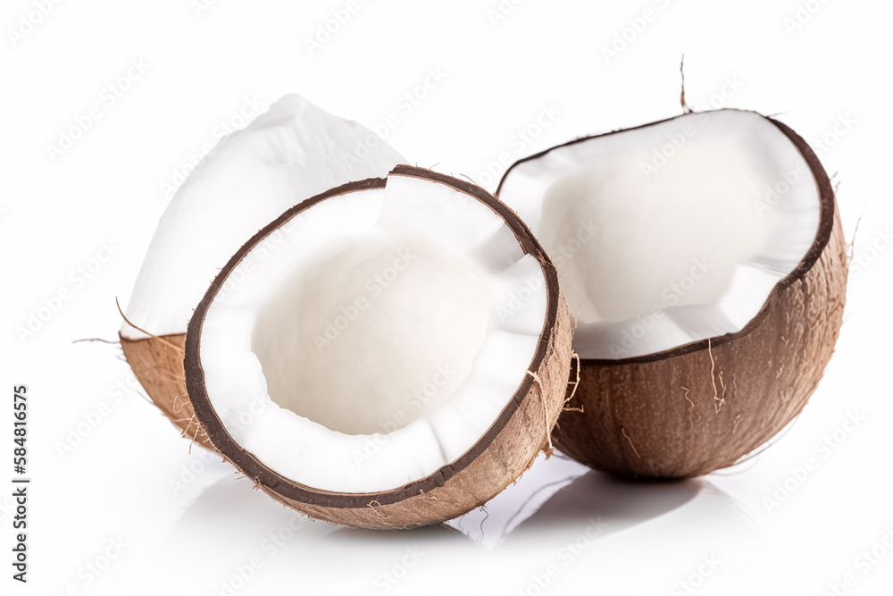 Fresh organic coconut with half isolated on white background. generative ai
Fresh organic coconut with half isolated on white background. generative ai